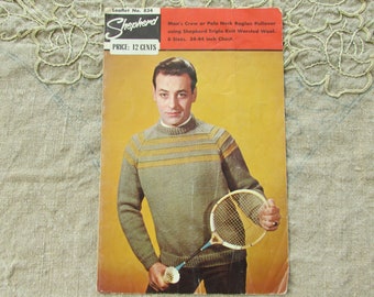 Vintage Sizes 34-44 Inch Chest, Sweater with Contrast Bands - Late 60s Knitting Pattern, Shepherd Leaflet 834