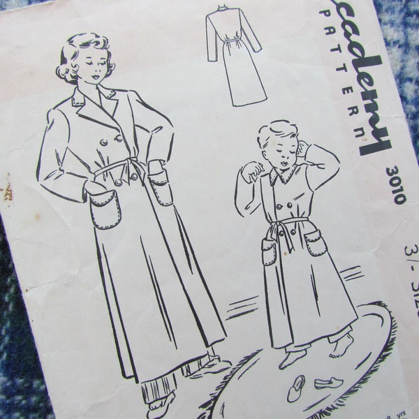 Vintage Age 6 Years Child's Dressing Gown or Robe - NZ Made Mid Century Sewing Pattern, Academy No 3010