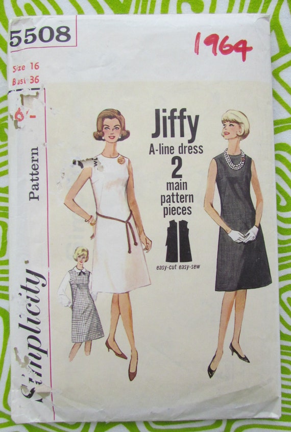 1964 Size 36 Inch Bust, Simple A-line Dress - Sewing Pattern, Simplicity No  5508