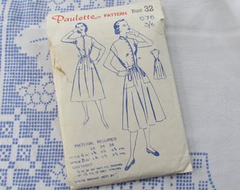 1950s Size 32 Inch Bust, Button Bodice Dress - Vintage Sewing Pattern Paulette No 676