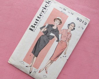 Vintage Size 34 Inch Bust, Pencil Dress with Short Jacket - Mid Century Sewing Pattern, Butterick No 9313