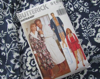 Retro Sizes 42-48 Inch Bust/Chest, Lounge Wear, Tank, Shorts and Robe - 1990 Sewing Pattern, Butterick No 5189