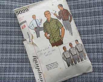 Vintage Size 16 Neck, Men's Shirt in Three Lengths - Mid Century Sewing Pattern, Simplicity No 5029