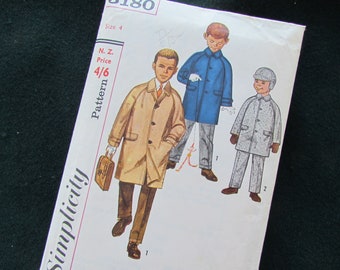 Vintage Age 4 Years, Overcoat, Trousers and Cap, all Lined - Mid Century Sewing Pattern, Simplicity No 3180