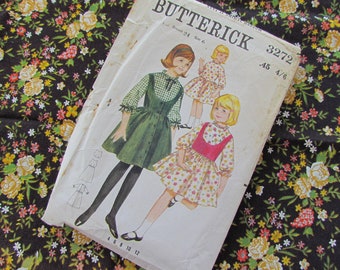 Vintage Age 6 Years, Dress with Dirndl Style Vest - Mid Century Sewing Pattern, Butterick No 3272