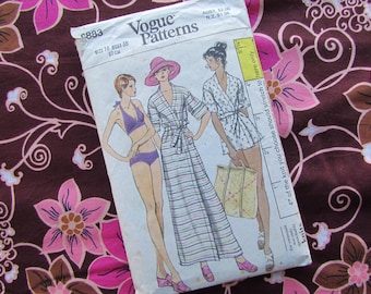 May include: Vintage Vogue Patterns sewing pattern featuring illustrations of women in swimwear and robes. The pattern includes size 10, with a bust measurement of 38 inches (97 cm). The pattern is printed on a cream-colored paper.