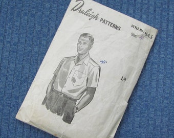 Vintage Medium Size, Man's Short Sleeve Shirt - Mid Century Sewing Pattern, Druleigh No 643