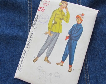 Vintage Age 8 Years, Ski Set Lined Jacket and Stirrup Pants - Mid Century Factory Folded Sewing Pattern, Simplicity S 24