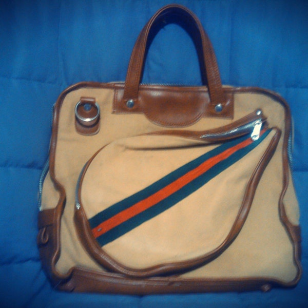 TENNIS BAG LEATHER Like Vintage Made In Korea 1960s Or 1970s Great Tote Record Bag Purse Carry On