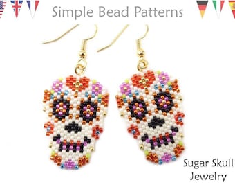 Metallic Skulls Day of the Dead Handmade Seed Bead Earrings Beaded Skull Earrings Boho Dark Goth Halloween Long Beaded Fringe Earrings