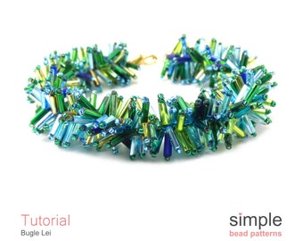 Beginner Beading Pattern Tutorial - Fringe Stitch Beaded Bracelet - Bugles - Simple Bead Patterns - Bugle Lei P-00051