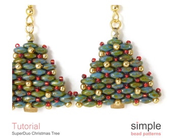 Beaded Christmas Tree SuperDuos and Seed Beads Necklace Pattern, DIY Christmas Beading Gifts, Bead Weaving Patterns, Bead Stitching, P-00384