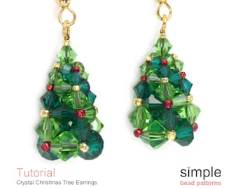 Crystal Beaded Christmas Tree Pattern, Right Angle Weave Jewelry Making Beading Patterns, Bead Weaving, Christmas Tree Earrings, P-00094