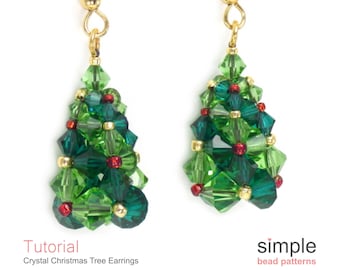 Patrón PDF de aretes de árbol de Navidad con cuentas: Diseño de aretes de árbol de Navidad de cristal