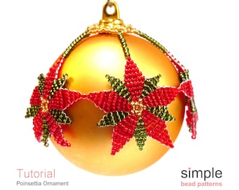 Beaded Christmas Poinsettia Ornament Pattern, Christmas Beading Patterns and Tutorials, Simple Seed Bead Patterns, Beaded Gifts Idea P-00315