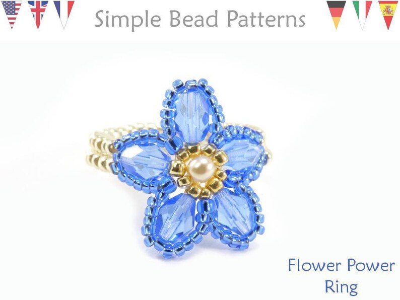 Beaded Flower Ring Tutorial Beaded Stretch Ring Pattern Etsy