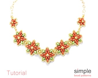 Beaded Poinsettia Necklace Pattern PDF: "Christmas Poinsettia Necklace" Design