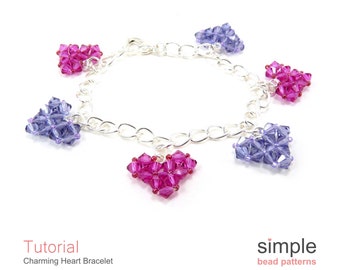 Modèle PDF de bracelet à breloques coeur en perles : modèle « Bracelet coeur de charme »