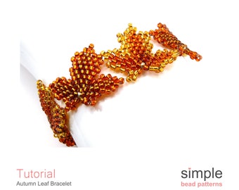 Beaded Maple Leaf Bracelet Pattern, Diagonal Peyote Stitch Bracelet Tutorial, Bead Weaving Patterns, Jewelry Makign Beading Pattern, P-00008