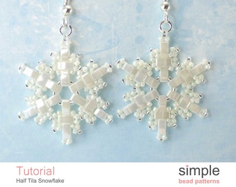 Beaded Snowflake Patterns, Half Tila Earring, Snowflake Beading Pattern, Beaded Snowflake Earrings and Necklace Set, Beaded Gifts, P-00202