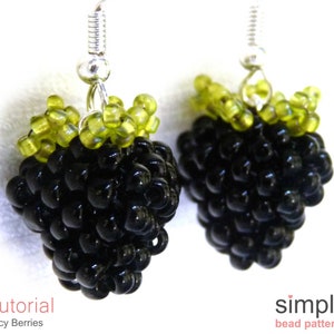 Earrings Beading Pattern, Beaded Berry Earrings Tutorial, Raspberry Earrings Instructions, Beaded Blackberry Earrings, Berry Jewelry P-00227 image 1