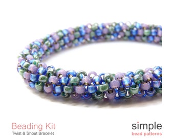 Beaded Tube Bracelet Making Kit for Adults (in Purple, Blue, Turquoise, and Silver): "Twist and Shout" Design