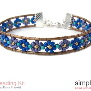 Beaded Leather Wrap Bracelet Beading Kit, Beadweaving Kit, Jewelry Maker Gift, Beaded Flower Bracelet Making Kit, Jewelry Making Kit K-00884