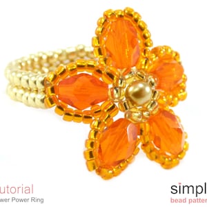 Beaded Flower Ring Tutorial, Beaded Stretch Ring Pattern, Flower Power Stretch Ring Tutorial, Stretchy Beaded Ring, Beadweaving Ring P-00170