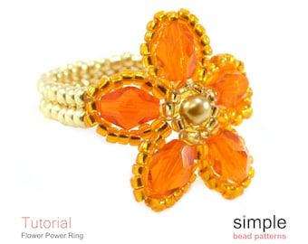 Stretchy Beaded Flower Ring Tutorial PDF: "Flower Power Ring" Design