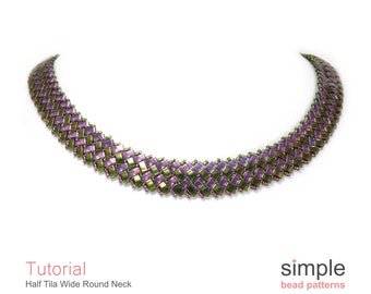 Half Tila  Beaded Necklace Patterns, Bead Weaving Necklace Beading Pattern, Half Tila Bead Patterns, Beaded Collar Necklace Pattern, P-00204