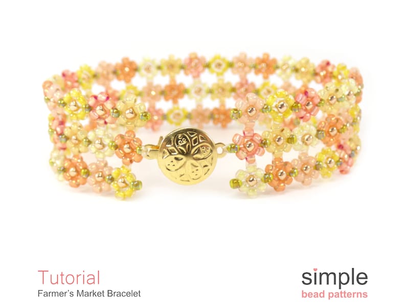 Daisy Chain Tutorial, Wide Beaded Bracelet Beading Pattern, Jewelry Making, Simple Bead Patterns, Flower Bracelet Beading Tutorial, P-00156 image 10