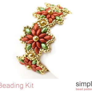 Beaded Poinsettia Bracelet Kit Beads, Bracelet Beading Kit, Beadweaving Kit, Bead Kit, Bracelet Making Kit, Jewelry Making Kit, K-00774