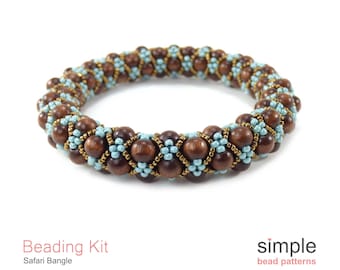 Bead Kit for Bracelet Making for Adults (in Brown And Turquoise): "Safari Bangle" Design