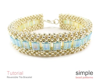 Cubic Right Angle Weave Bracelet Pattern, CRAW Beading Pattern and Tutorial, Two Hole Bead Patterns, Tila and Seed Beads Bracelet, P-00327