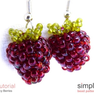 Earrings Beading Pattern, Beaded Berry Earrings Tutorial, Raspberry Earrings Instructions, Beaded Blackberry Earrings, Berry Jewelry P-00227 image 7