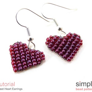 Beaded Heart Earrings Pattern, Beading Hearts Beadweaving Tutorial, Simple Bead Patterns, Earrings Beading, Seed Bead Heart Earrings P-00397 image 8