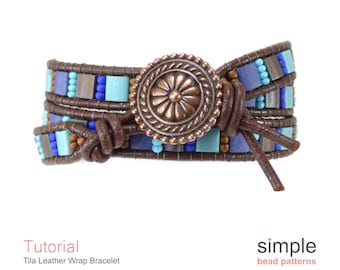 DIY Leather Wrap Bracelet Tutorial, Beaded Tila Wrap Bracelet DIY Tutorial, Multi Row Wrap Bracelet Tutorial, Simple Bead Patterns, P-00414