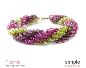 Patrón PDF para pulsera/collar con triple puntada en espiral: Diseño "Espiral superbrillante"