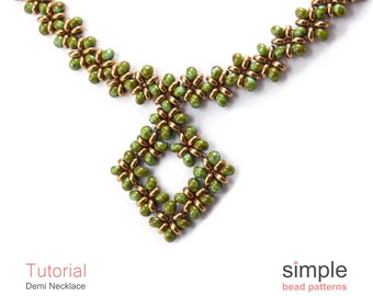 Necklace Beading Pattern, Beaded Necklace Jewelry Making Tutorial, Right Angle Weave Pattern, TOHO Demi Seed Bead Necklace Tutorial, P-00126