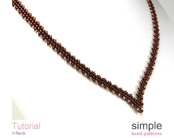 Diagonal Peyote Stitch Pattern, Beaded Necklace Tutorial, Peyote Beading Pattern for V Neck / V-Shape Necklace, Bead Weaving Pattern P-00432