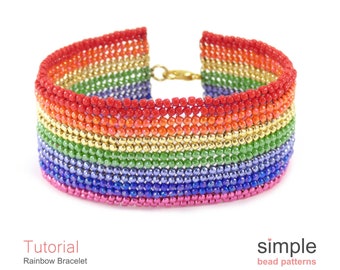 Beaded Rainbow Bracelet Beading Pattern, Rainbow Beading Tutorial, DIY Jewelry Making Instructions, Herringbone Stitch Tutorial, P-00322