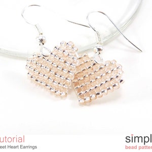 Beaded Heart Earrings Pattern, Beading Hearts Beadweaving Tutorial, Simple Bead Patterns, Earrings Beading, Seed Bead Heart Earrings P-00397 image 5