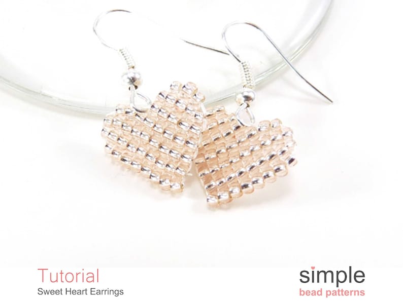 Beaded Heart Earrings Pattern, Beading Hearts Beadweaving Tutorial, Simple Bead Patterns, Earrings Beading, Seed Bead Heart Earrings P-00397 image 5