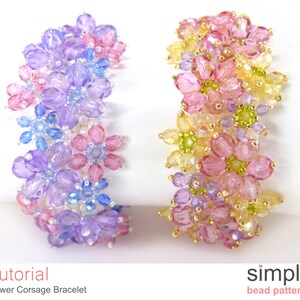 Beaded Flower Bracelet Pattern, Simple Bead Patterns, DIY Beaded Flower Corsage Bracelet, Easy Flat Peyote Stitch Bracelet Tutorial, P-00166 image 3