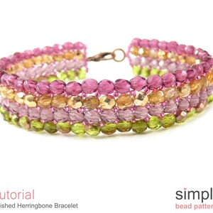 Beaded Bracelet Tutorial, DIY Jewelry Making Instructions, Fire Polish Bead Bracelet Directions, Herringbone Stitch Beading Pattern, P-00318