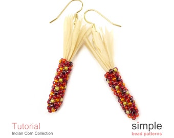 Beaded Indian Corn Earrings, Necklace, and Brooch Beading Patterns and Tutorial, DIY Jewelry Making Pattern, Bead Weaving Patterns, P-00224