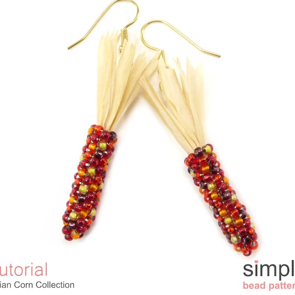 Beaded Indian Corn Earrings, Necklace, and Brooch Beading Patterns and Tutorial, DIY Jewelry Making Pattern, Bead Weaving Patterns, P-00224