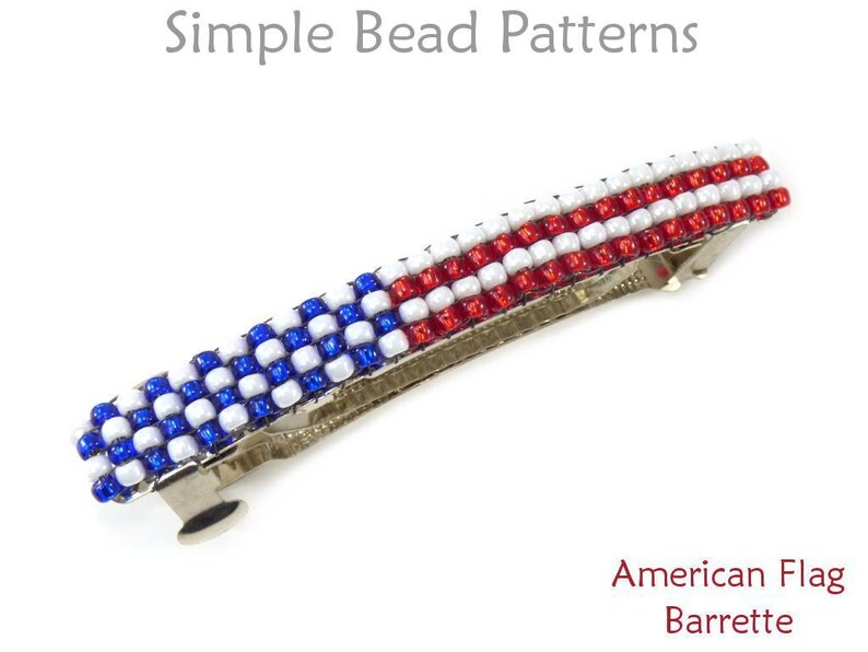 USA Patriotic Beaded Hair Clip Simple Bead Patterns Beaded French Hair Barrette American Flag Barrette #423 American Flag Design