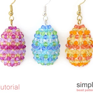 Beaded Easter Egg Earrings Pattern, Easter Beading, DIY Faberge Eggs, Simple Bead Patterns, Beadweaving Tutorials, Beaded Gift Ideas P-00097 image 1