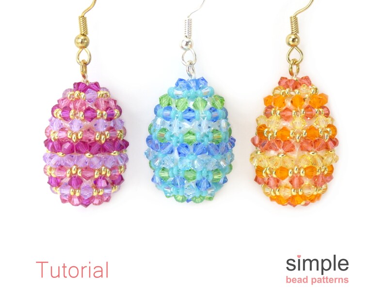 Beaded Easter Egg Earrings Pattern, Easter Beading, DIY Faberge Eggs, Simple Bead Patterns, Beadweaving Tutorials, Beaded Gift Ideas P-00097 image 1